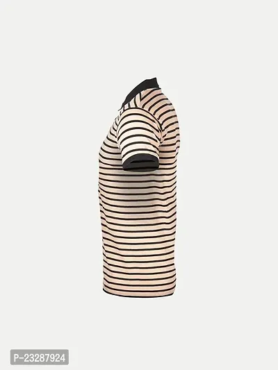 Mens Beige Fashion Striped Cotton Polo T-Shirt-thumb3