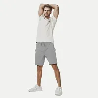 Mens Silver Melange Solid Knitted Casual Shorts-thumb2