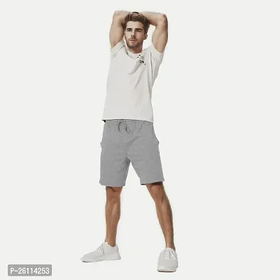 Mens Silver Melange Solid Knitted Casual Shorts-thumb3