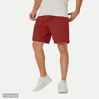 Mens Red Solid Knitted Casual Shorts