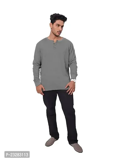 Mens Henley Long Sleeve Tees-Olive Green Colour