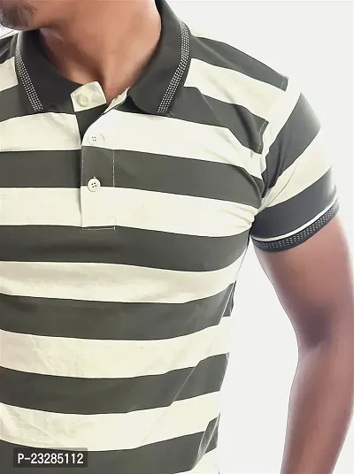 Rad prix Men Dark Grey Contrast Stripe Slim Fit Polo T-Shirt-thumb3