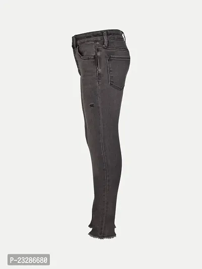 Girls Dark Grey Casual Denim Pant-thumb3