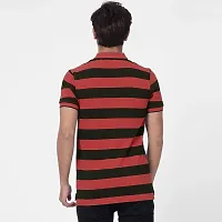 Stylish Red Striped Cotton Polos For Men-thumb3