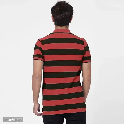 Stylish Red Striped Cotton Polos For Men-thumb4