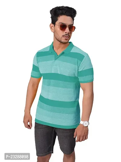 Rad prix Men Light Blue and Black Thick Stripes Cotton T-Shirt-thumb0