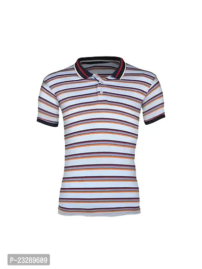 Mens Light Blue Fashion Striped Cotton Polo T-Shirt