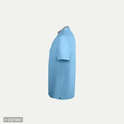 Rad prix Men Light Blue Cotton Polo Collared T-Shirt-thumb3