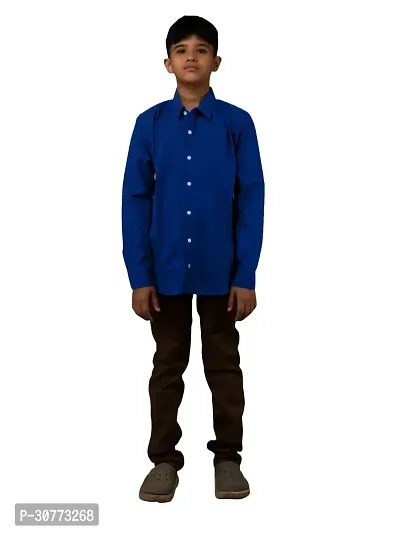 Boys Solid Royal Blue Cotton Shirts-thumb4