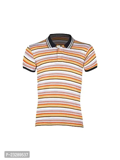 Mens Khaki Fashion Striped Cotton Polo T-Shirt