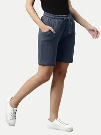 Womens Navy Melange Solid Knitted Casual Shorts-thumb3