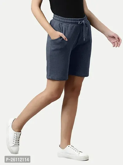 Womens Navy Melange Solid Knitted Casual Shorts-thumb4