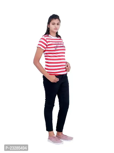 Women Stripe Printed Tees- Red Colour-thumb2