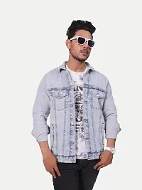 Rad prix Men Ice Blue Tailored Denim Jacket with Shirt Collar-thumb1