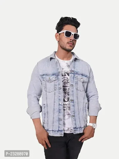 Rad prix Men Ice Blue Tailored Denim Jacket with Shirt Collar-thumb2