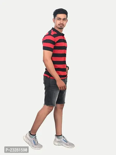 Rad prix Men Red and Black Thick Stripes Regular fit T-Shirt-thumb2