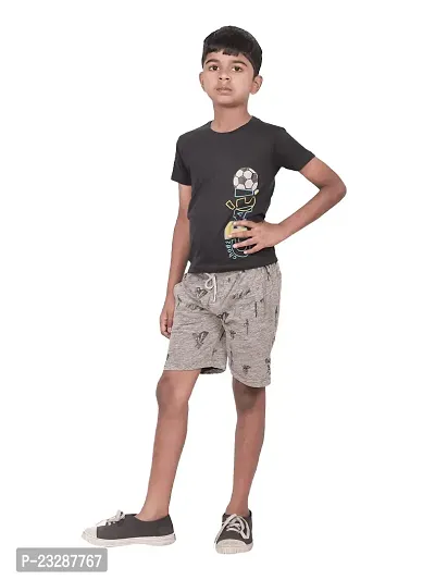 Rad prix Teen Boys Grey Melange Printed Shorts-thumb0
