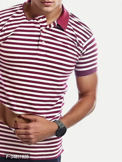 Stylish Multicoloured Striped Cotton Polos For Men-thumb3