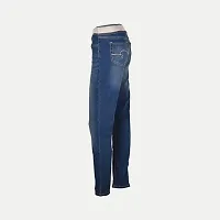 Women Blue Denim Knitted Rib Waist Casual Pant-thumb2