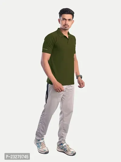 Men Basic Grey Polyester Polo Collared T-Shirt-thumb2