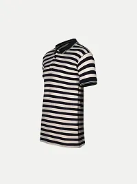 Mens Black Fashion Striped Cotton Polo T-Shirt-thumb1