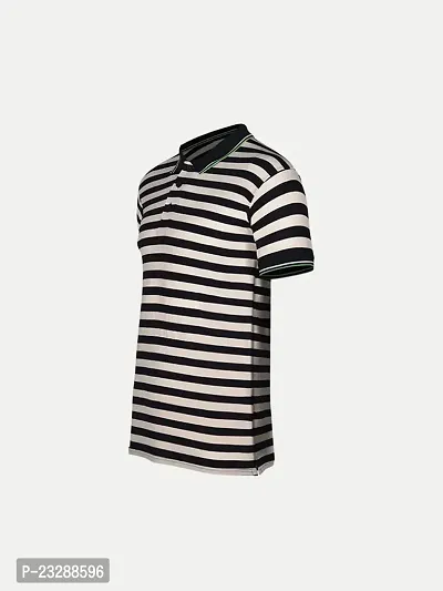 Mens Black Fashion Striped Cotton Polo T-Shirt-thumb2