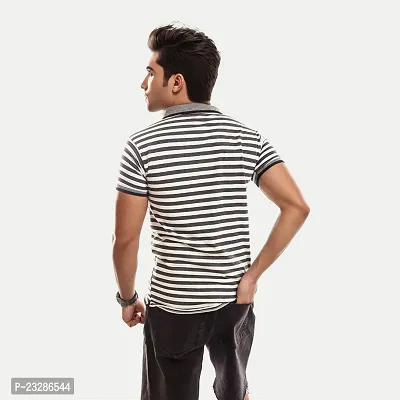 Mens Black Fashion Striped Cotton Polo T-Shirt-thumb5