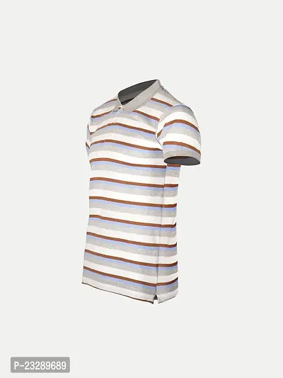 Mens Grey Fashion Striped Cotton Polo T-Shirt-thumb2