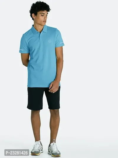 Men Basic Light Blue Polyester Polo T-Shirt-thumb3