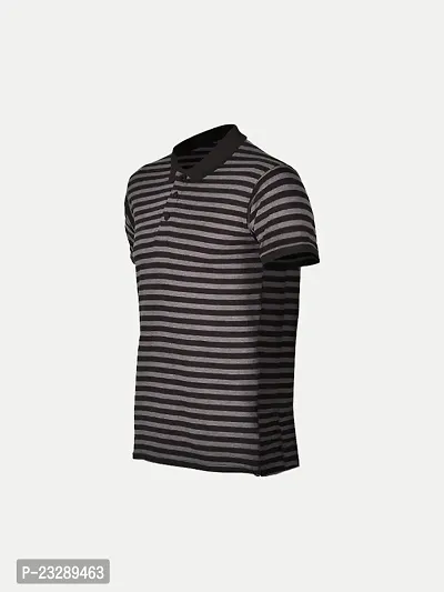 Mens Black Fashion Striped Cotton Polo T-Shirt-thumb2