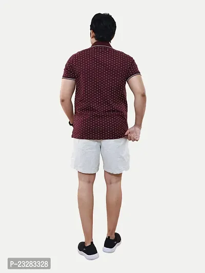 Rad prix Men Burgundy Ditsy Printed Casual Loose Fit Polo T-Shirt-thumb4