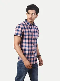 Rad prix Men Pink Checkered Spread Collar Casual Cotton Shirt-thumb2