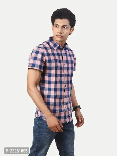 Rad prix Men Pink Checkered Spread Collar Casual Cotton Shirt-thumb3