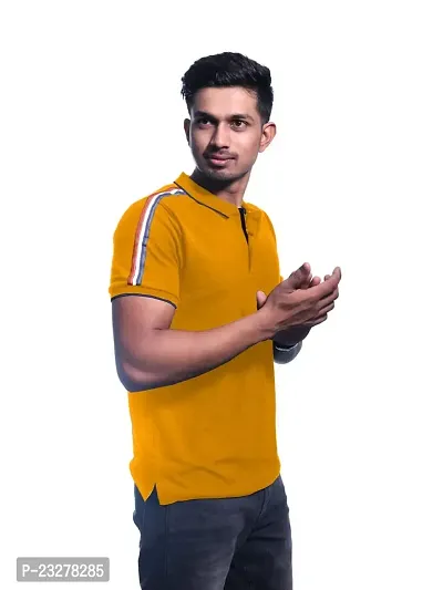 Men Yellow Cotton Contrast Tipping Polo T-Shirt-thumb2