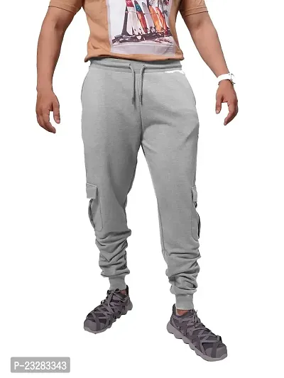 Rad prix Men Cool Light Grey Cotton Textured Cargo Joggers-thumb0