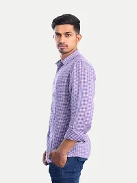 Rad prix Men Violet Gingham Checkered Cotton Casual Shirt-thumb1