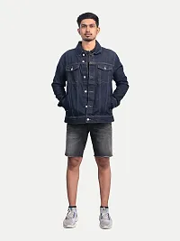 Rad prix Men Solid Dark Blue Tailored Denim Jacket with Side Pockets-thumb2