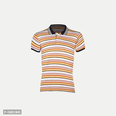 Stylish Khaki Striped Cotton Polos For Men