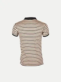 Mens Beige Fashion Striped Cotton Polo T-Shirt-thumb3