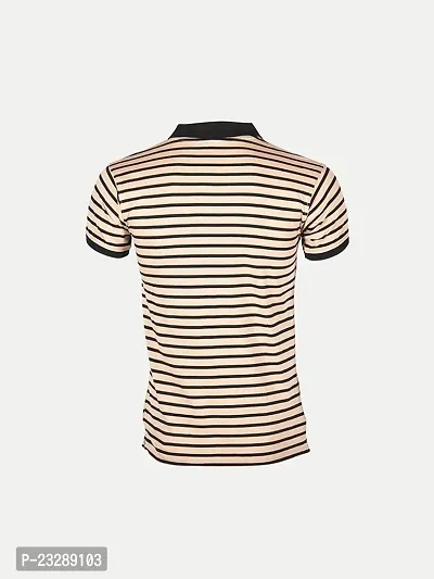 Mens Beige Fashion Striped Cotton Polo T-Shirt-thumb4