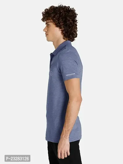 Men Basic Blue Polyester Polo T-Shirt-thumb4