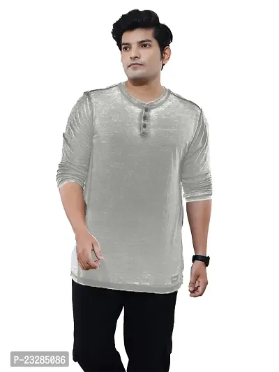 Rad prix Men Light Grey Cotton Casual Acid Washed T-Shirt-thumb0