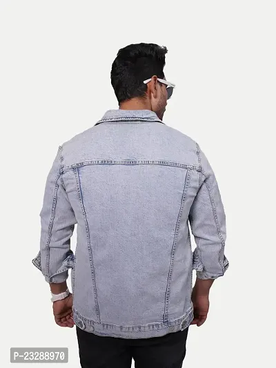 Rad prix Men Ice Blue Tailored Denim Jacket with Shirt Collar-thumb5