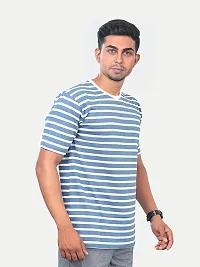 Rad prix Mens Blue Striped Crew Neck T-Shirt-thumb1