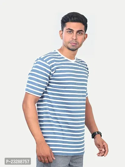 Rad prix Mens Blue Striped Crew Neck T-Shirt-thumb2