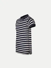 Mens Dark Navy Fashion Striped Cotton Polo T-Shirt-thumb1