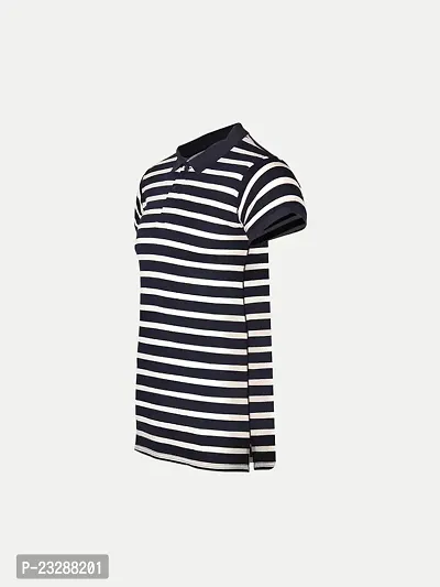 Mens Dark Navy Fashion Striped Cotton Polo T-Shirt-thumb2