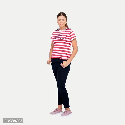 Women Red Striped Printed T-Shirt-thumb3