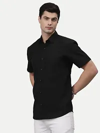 Rad prix Men Solid Black Smart Casual Cotton Shirt-thumb2