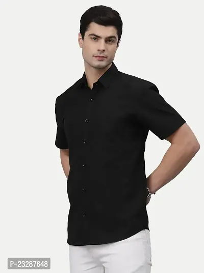 Rad prix Men Solid Black Smart Casual Cotton Shirt-thumb3